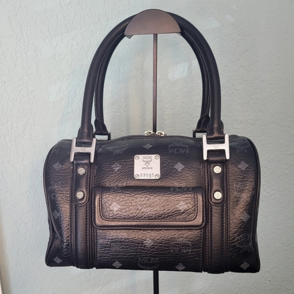 MCM Black Viestos Mini Boston with Silver Studs
